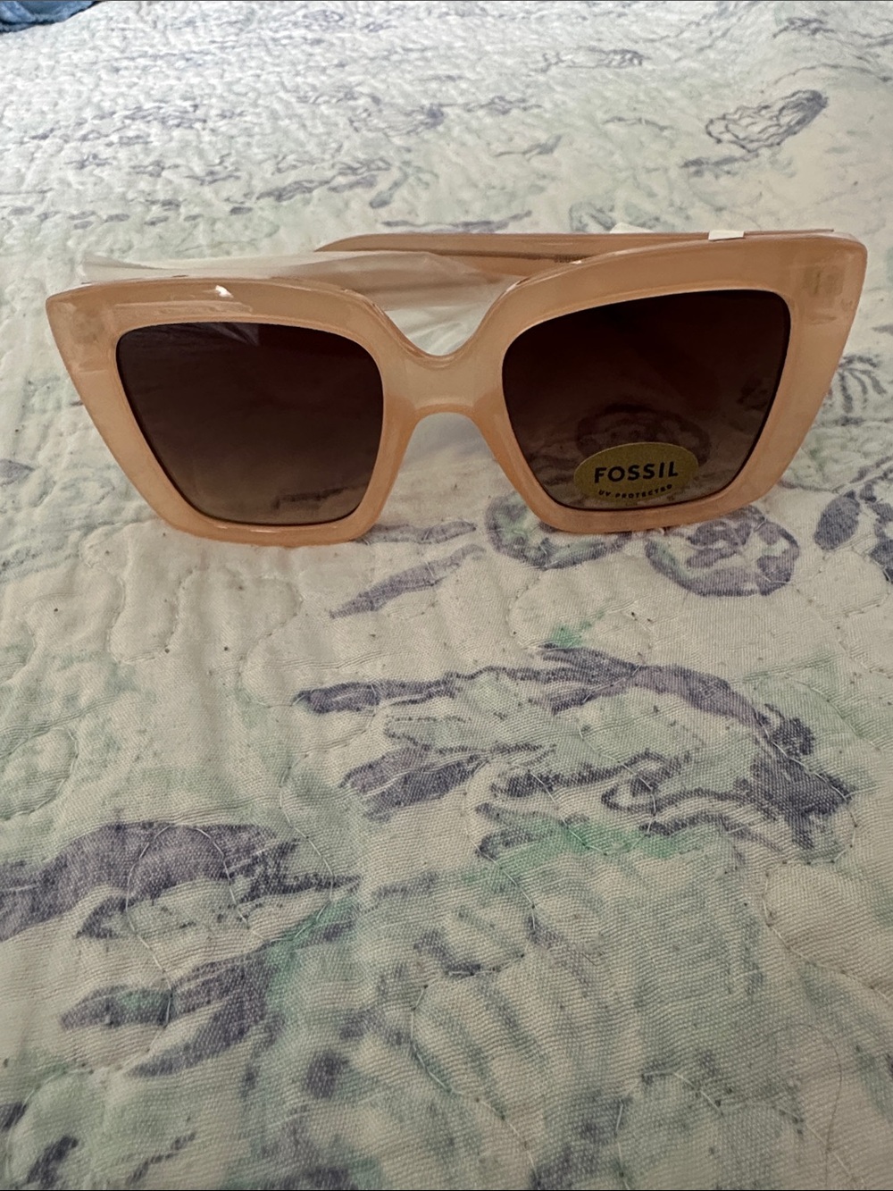 Fossil Women's Blush Pink Square Sunglasses with Brown Gradient Lenses
